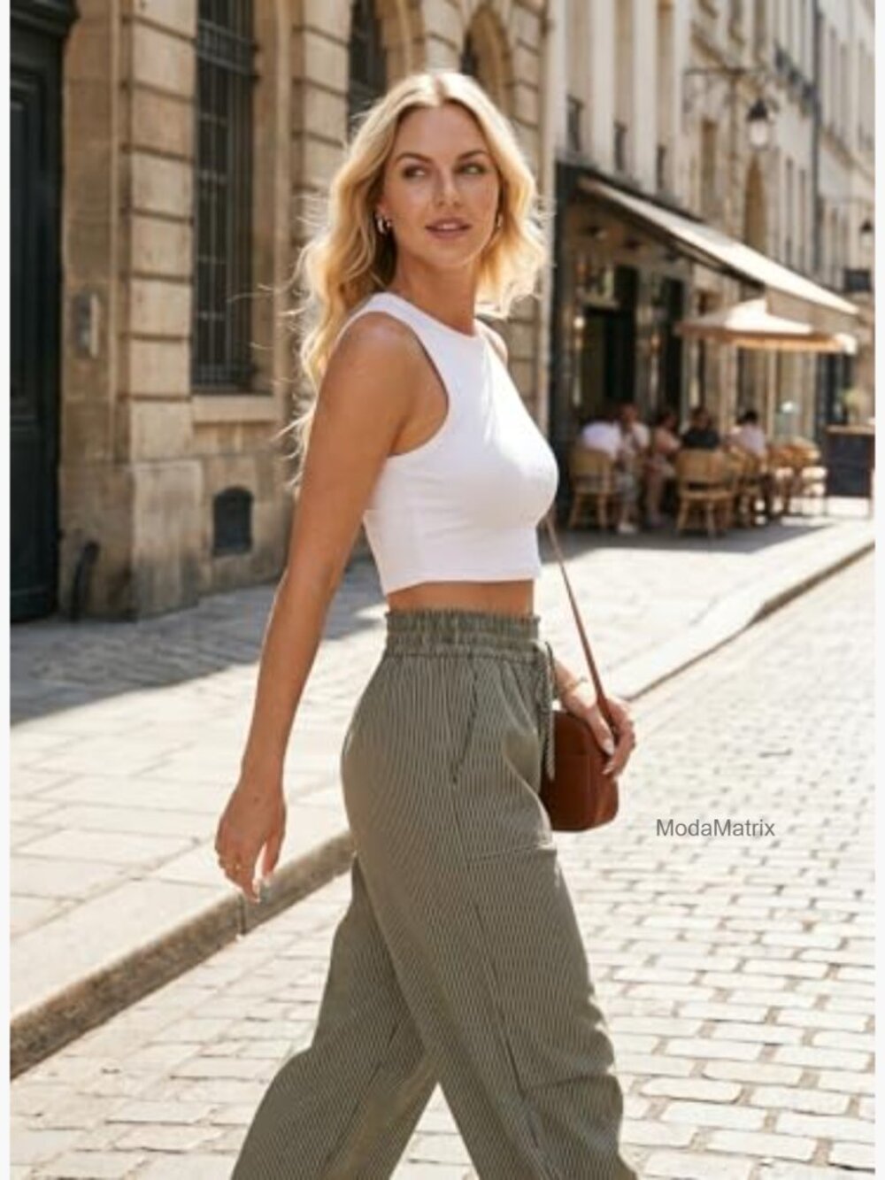 High Waisted Striped Barrel Casual Pants Drawstring Trousers - Picture 4 of 7